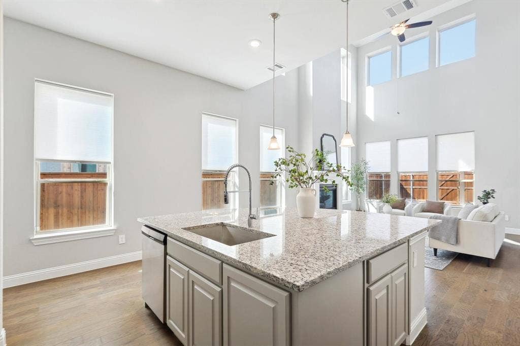 Wood Floors, Open design, and huge island