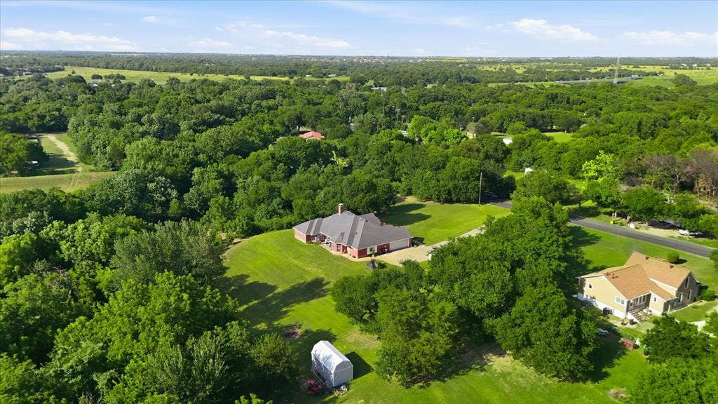 510 Saralvo Road, Midlothian, TX 76065 Expansive acreage featuring a brick-clad home with a gabled roofline and chimney