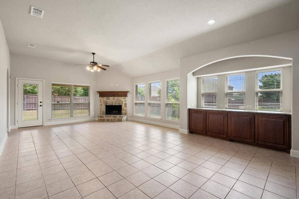 Living room with a fireplace