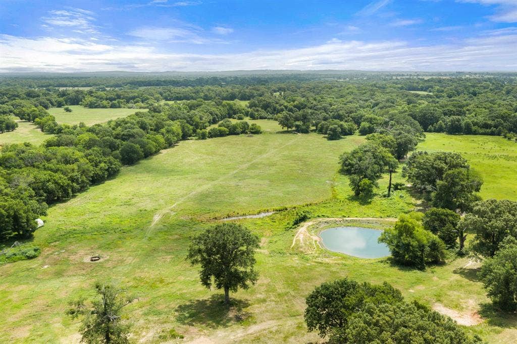 13494 County Road 2919, Eustace, TX 75124 Expansive green acreage featuring a clear pond, mature trees, and open fields with natural pathways