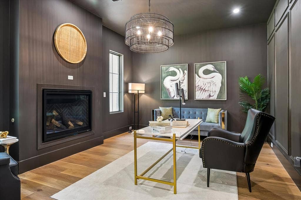 3304 Townsend Drive, Dallas, TX 75229 Study, fireplace, built-in cabinetry, French door entry, hardwood floors