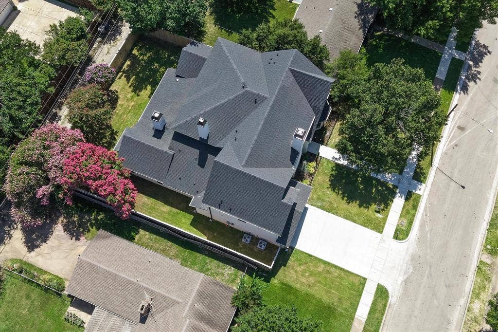 3304 Townsend Drive, Dallas, TX 75229 Aerial rear, covered patio, backyard, alley access