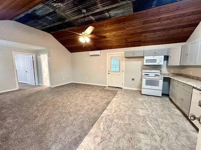 5280 Atwell Lane, #B, Denton, TX 76208 Open-concept living space featuring a wood-panel vaulted ceiling with exposed corrugated metal accents