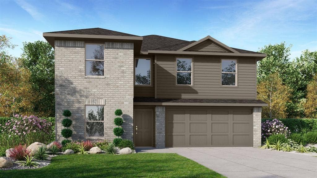 Front Elevation-D.R. Horton's Dawson floor plan elevation A- All Home and community information, including pricing, included features, terms, availability and amenities, are subject to change at any time without notice or obligation. All Drawings, pictures, photographs, video, square footages, floor plans, elevations, features, colors and sizes are approximate for illustration purposes only and will vary from the homes as built.