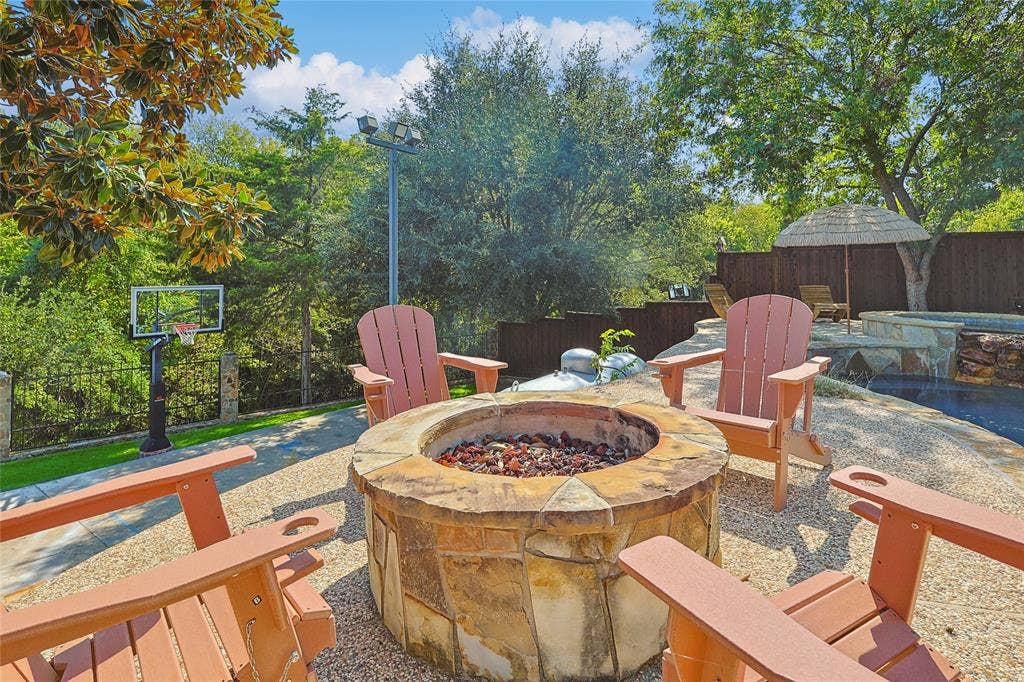 1088 Pondview Drive, Cedar Hill, TX 75104 View of patio / terrace with a fenced backyard and a fire pit