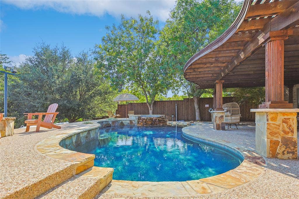 1088 Pondview Drive, Cedar Hill, TX 75104 View of swimming pool with a fenced in pool, fence, and a patio