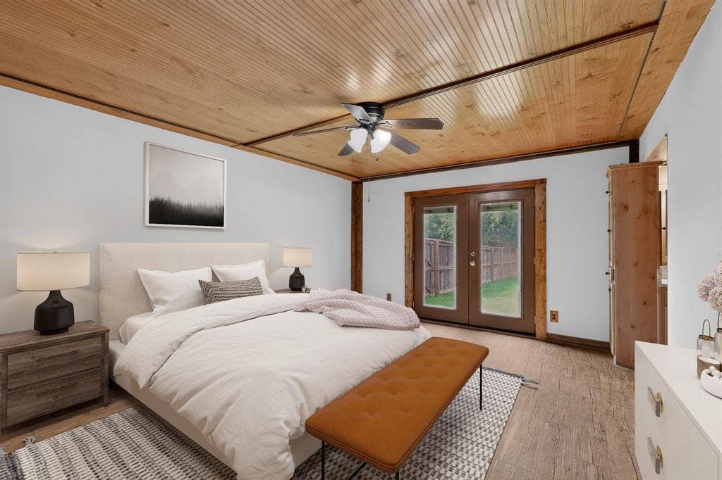 Wood-finish plank flooring throughout
