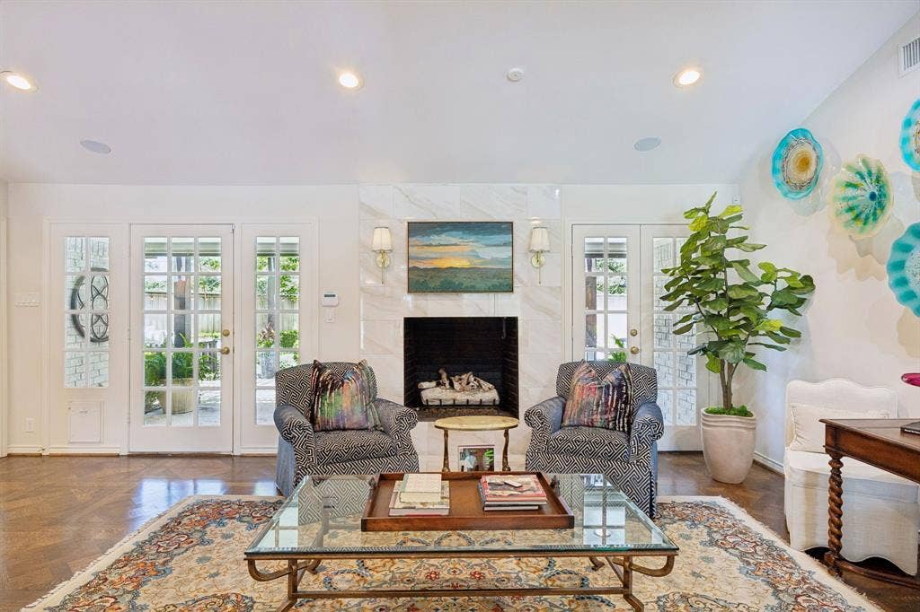 6829 Midcrest Drive, Dallas, TX 75254 Family Room with Tiled Fireplace with gas starter,