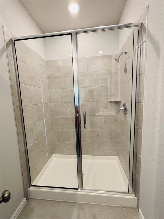 912 Santa Lucia Drive, Anna, TX 75409 Full bath featuring a stall shower, tile patterned flooring, and recessed lighting