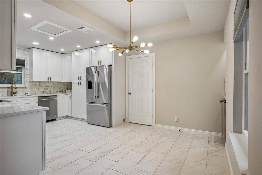 The breakfast area is just off the kitchen.
