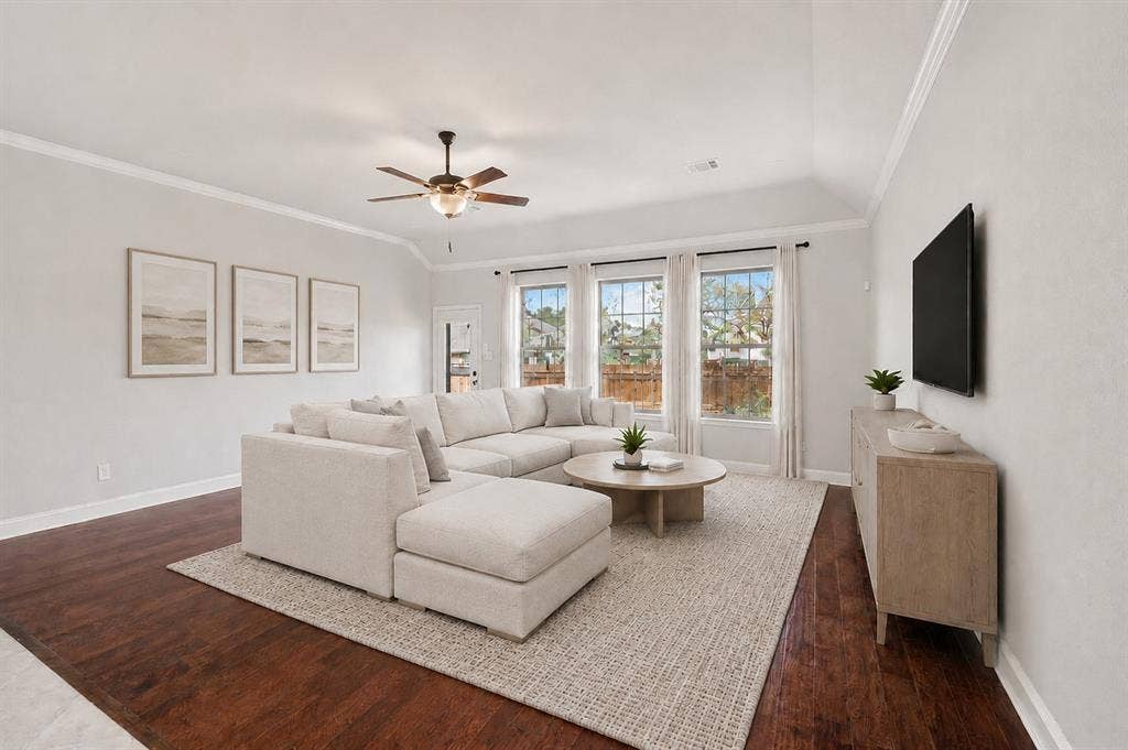 231 Carson Drive, Waxahachie, TX 75167 Virtually staged- 10 ft ceilings, hardwired for surround sound, tons of natural light and overlooks the backyard