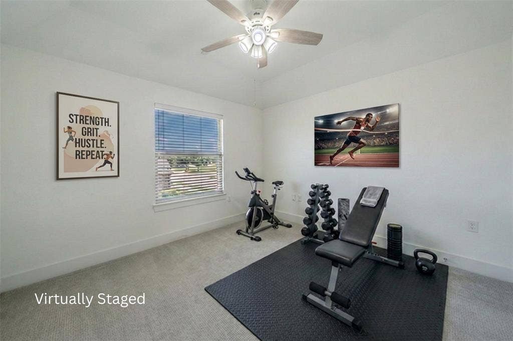 4050 Pequin Drive, Prosper, TX 75078 Bedroom 3 of 3 shown as of gym - Virtually Staged