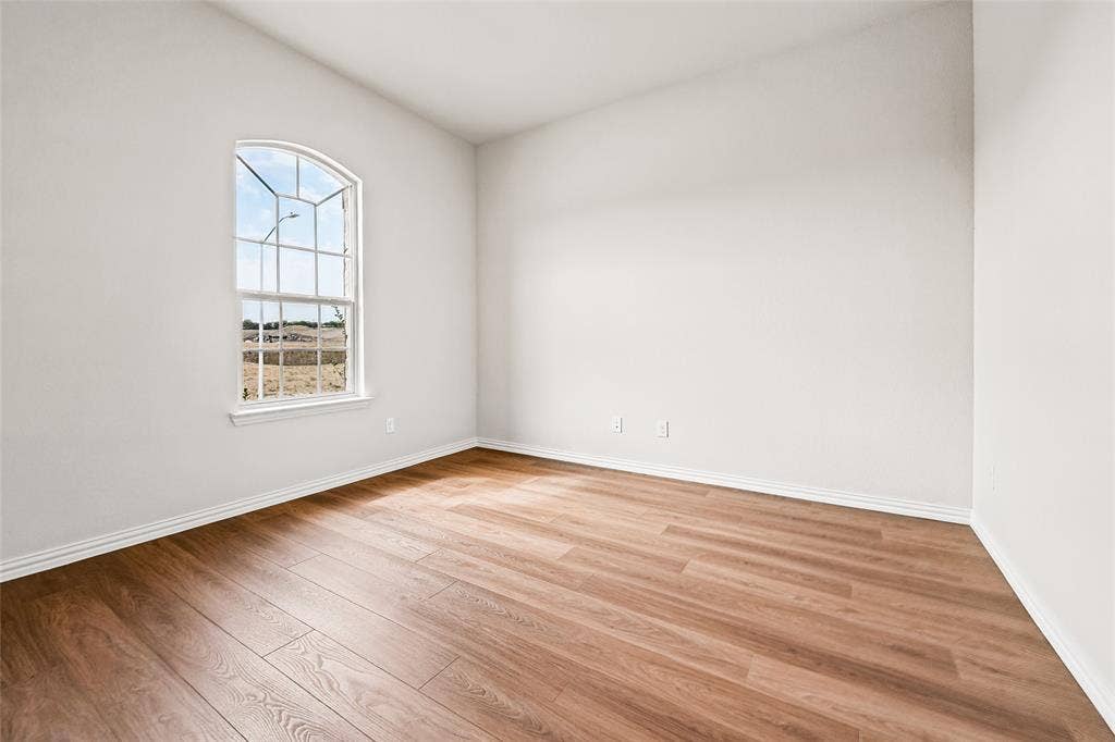 10008 Birchpoint Drive, Fort Worth, TX 76108 Arched window with gridded panes, wood-finish flooring, and light-colored walls