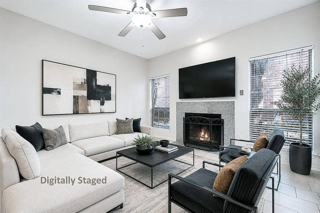 4067 Beltway Drive, #122, Addison, TX 75001 Virtually staged living room