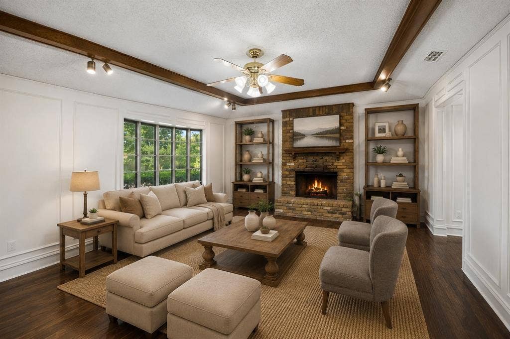 3624 Churchill Lane, Plano, TX 75075 Imagine cozy evenings gathered around the fireplace in this warm, character-filled living space.Virtually Staged -- original image may have been altered by AI.