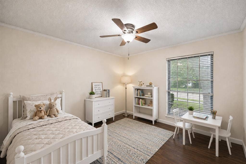 3624 Churchill Lane, Plano, TX 75075 A comfortable secondary bedroom provides adaptable space for sleeping, studying, working from home or pursuing hobbies.Virtually Staged -- original image may have been altered by AI.