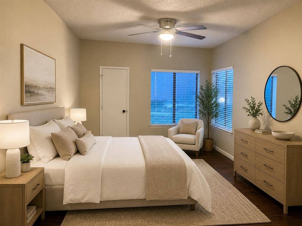 5550 Spring Valley Road, #F15, Dallas, TX 75254 staged bedroom