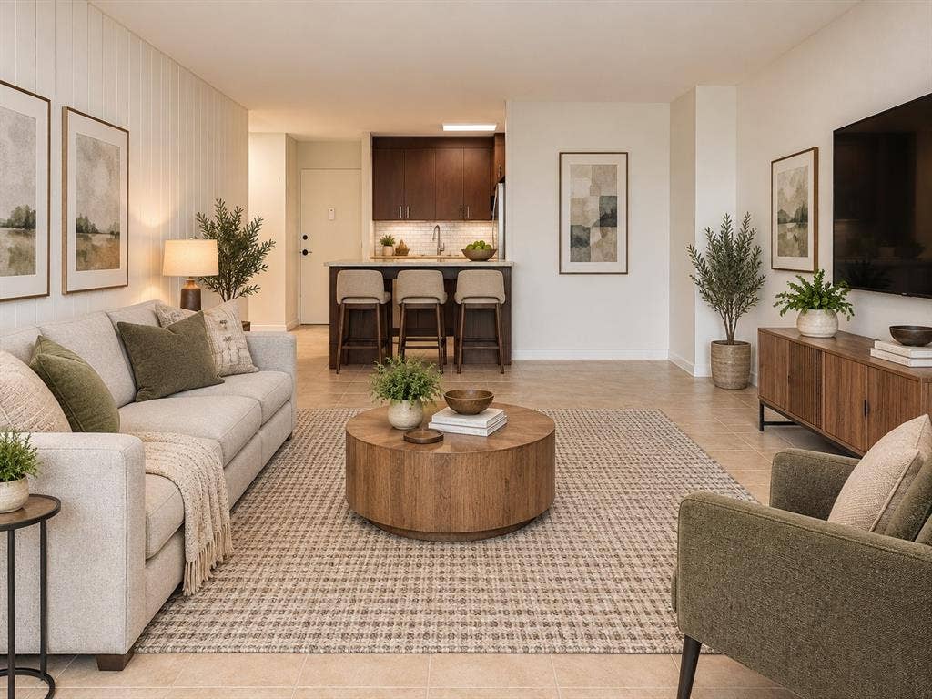 Virtually staged - view to kitchen