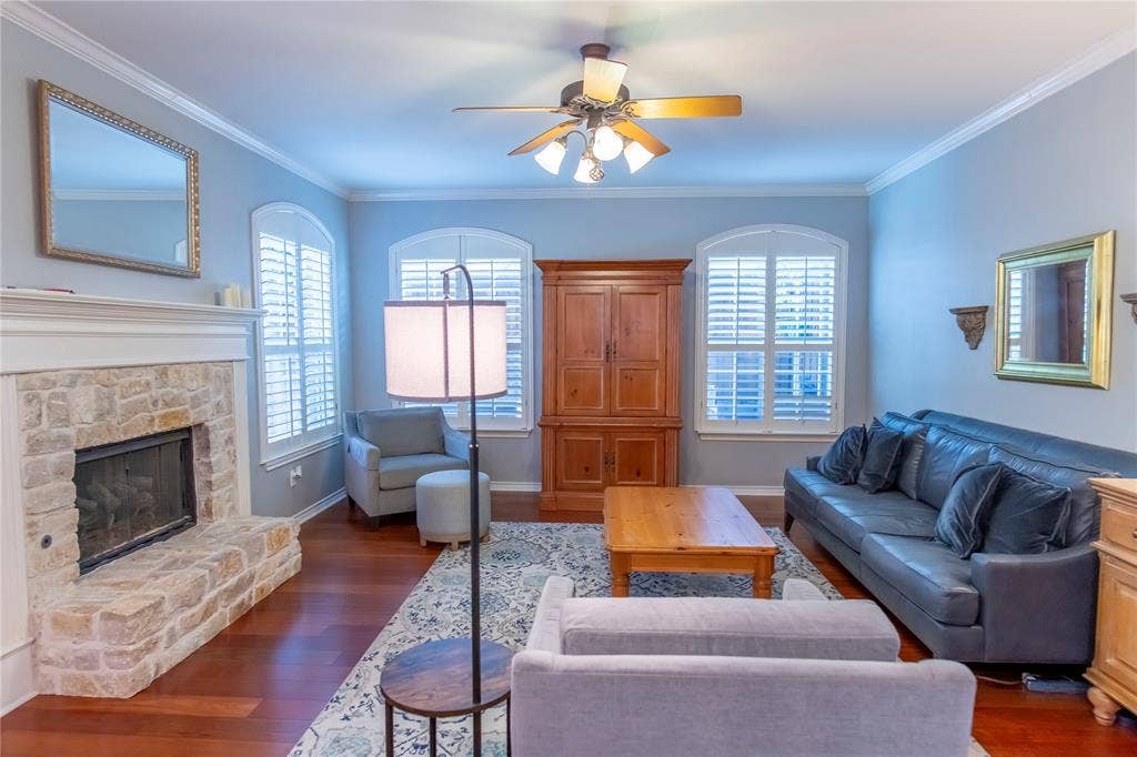 8008 Case Drive, Plano, TX 75025 stone gas fireplace in family room