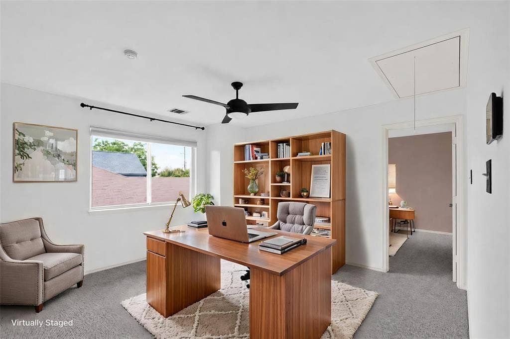 4243 Millview Lane, Dallas, TX 75287 Spacious loft at the top of the staircase. Great for a home office or 2nd living area or exercise area. Carpeted, ceiling-fan light combo. Two additional bedrooms and Jack N Jill bath also located on 2nd floor.
