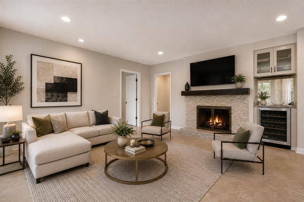 The vacant space could be enjoyed like this.  What a delightful room.