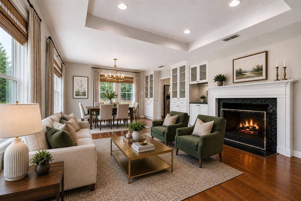 What a beautiful space with the addition of the furnishings shown in this photo. Inspiration, right?