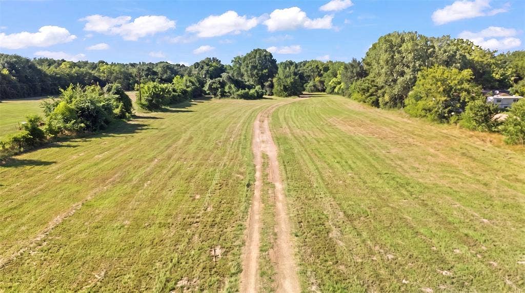 28300 County Road 2100, Kemp, TX 75143 Expansive open field with a clear path, bordered by mature trees