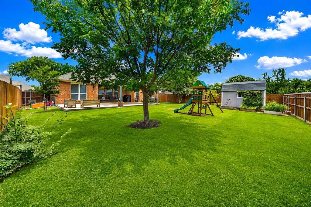 5304 Fox Run Drive, Watauga, TX 76137 It takes many views to capture how awesome this backyard is. After all, this lot is larger than most in the neighborhood.