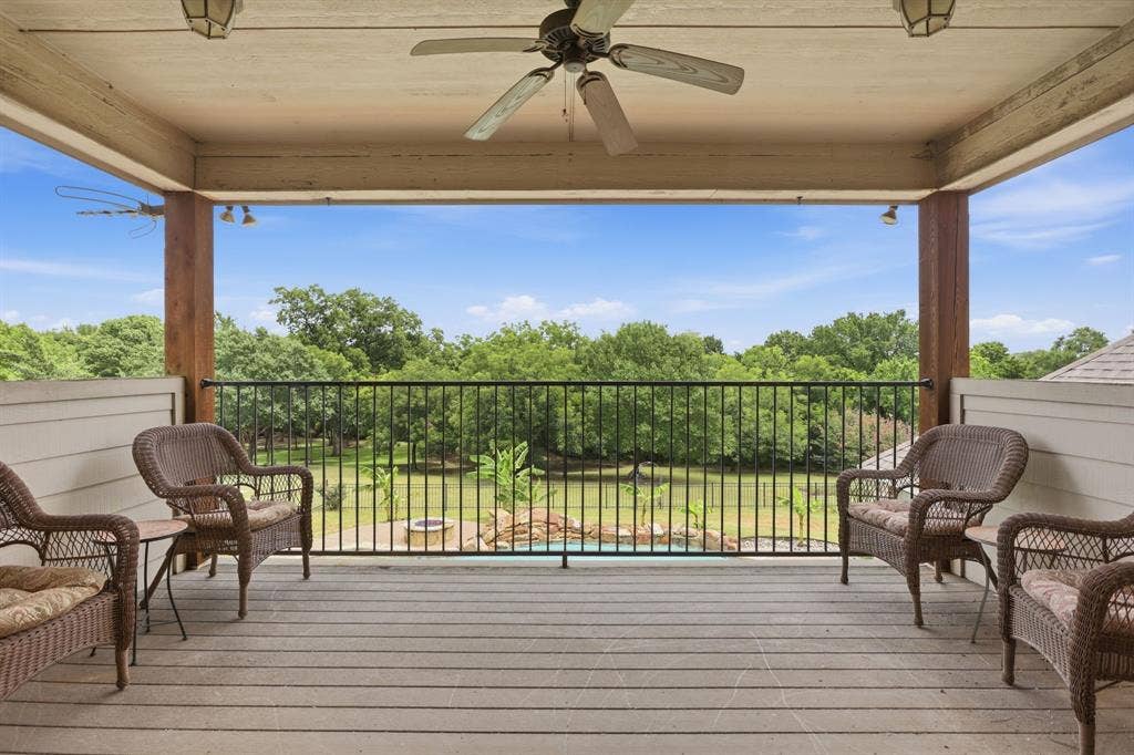 5030 Monroe Court, Midlothian, TX 76065 Expansive covered deck featuring wood-finish flooring, a ceiling fan, and recessed lighting