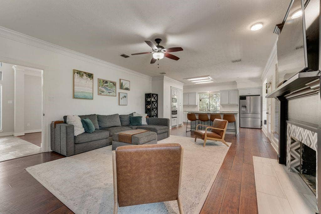 Family room, kitchen and entryway.