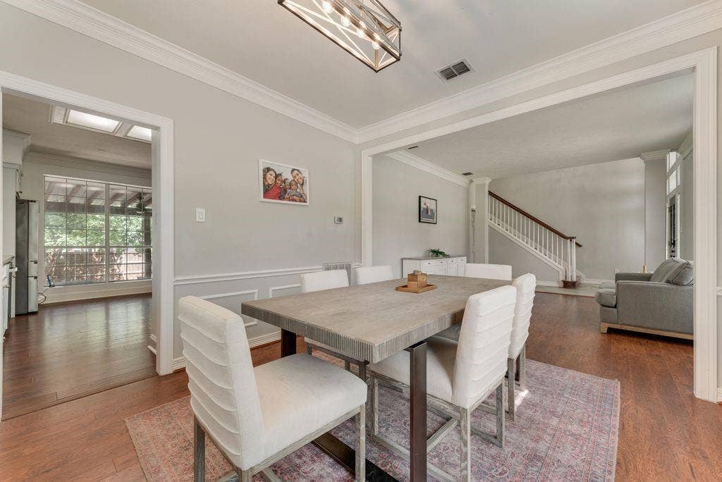 Formal dining room has direct access to the kitchen making entertaining easy.