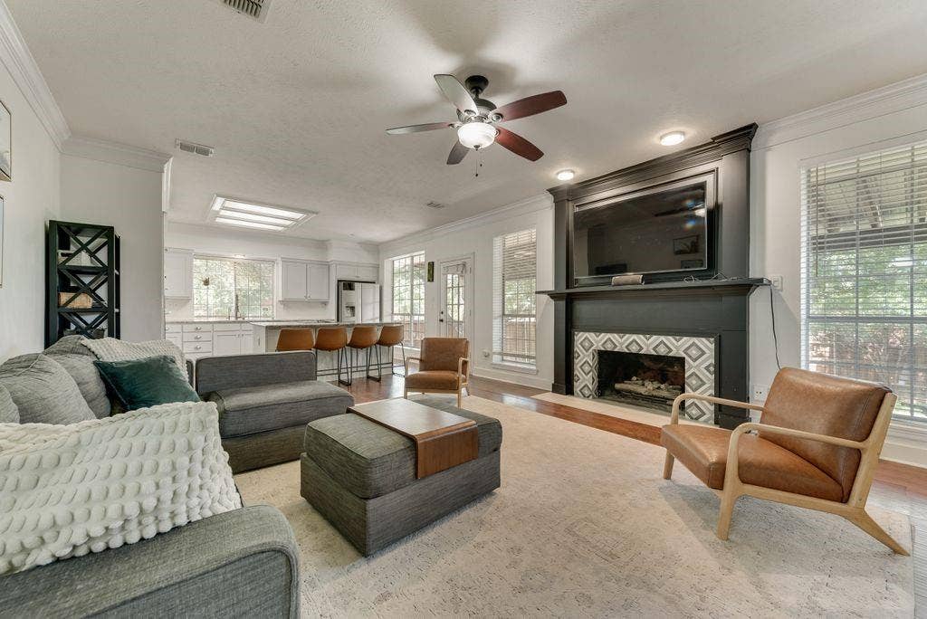 The kitchen overlooks the family room.