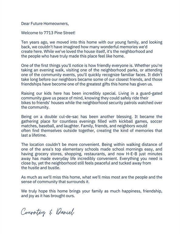 Letter from the Sellers