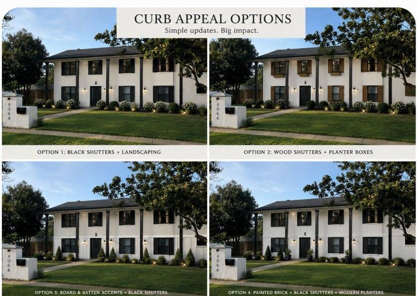 4064 High Summit Drive, Dallas, TX 75244 AI generated suggestions for shutters and landscaping.
