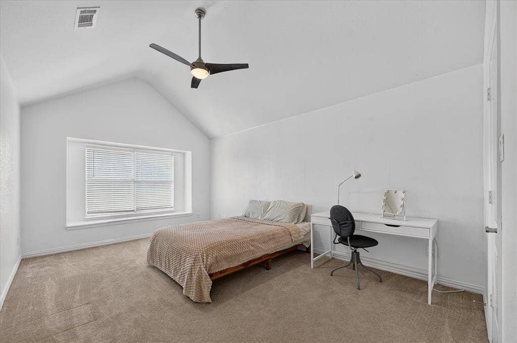 8405 Gallery Way, McKinney, TX 75072 Vaulted ceiling bedroom with a contemporary ceiling fan and light fixture