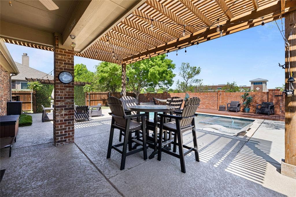 12012 Tobosa Circle, McKinney, TX 75071 View of patio featuring a pergola and a fenced in pool