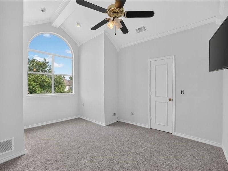 5201 Windjammer Road, Plano, TX 75093 One of many bdrms with walk in closet,crown molding and ceiling fan