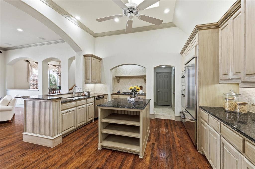 Lots of counter space and a serving island