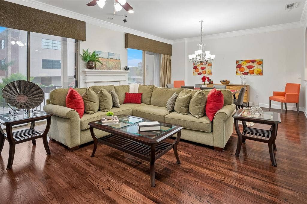 Gleaming hardwoods in the living and dining rooms