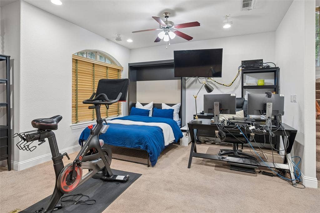 A Murphy bed folds down when needed when company comes.