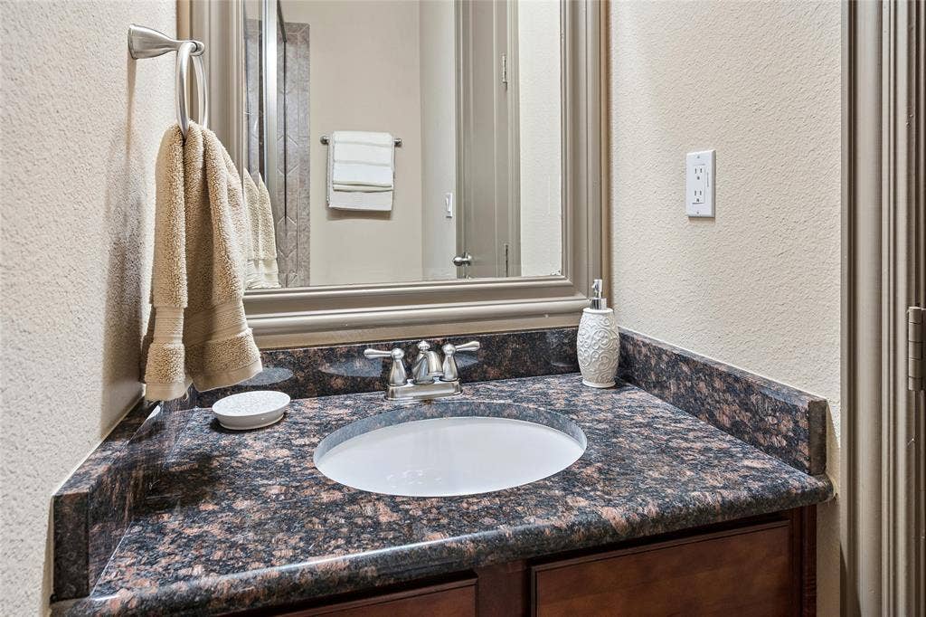 This full bath is on the main level near the guest bedroom.