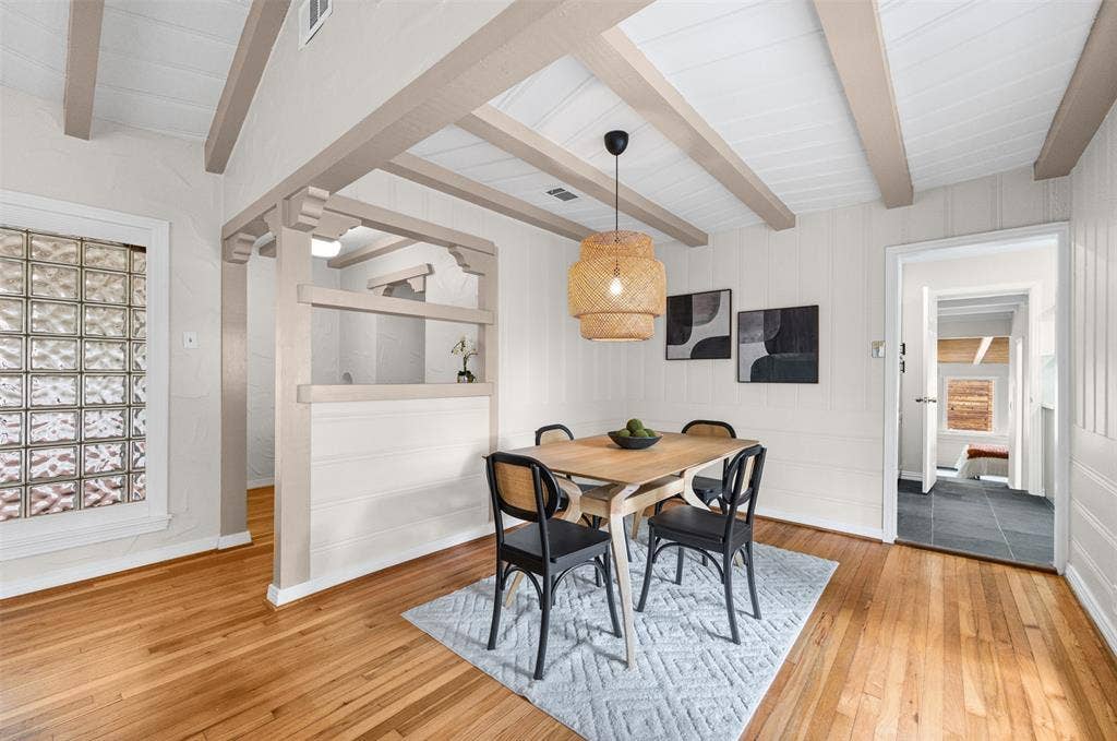 311 N Tennant Street, Dallas, TX 75208 Dining room with boho light fixture