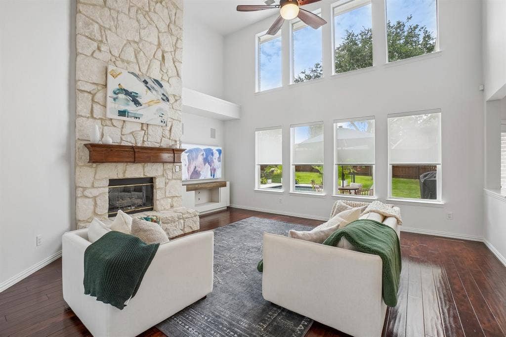 1380 Southern Pines Drive, Rockwall, TX 75087 Family room with electric shades