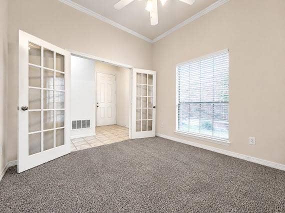 Room with gray carpet flooring and neutral painted walls