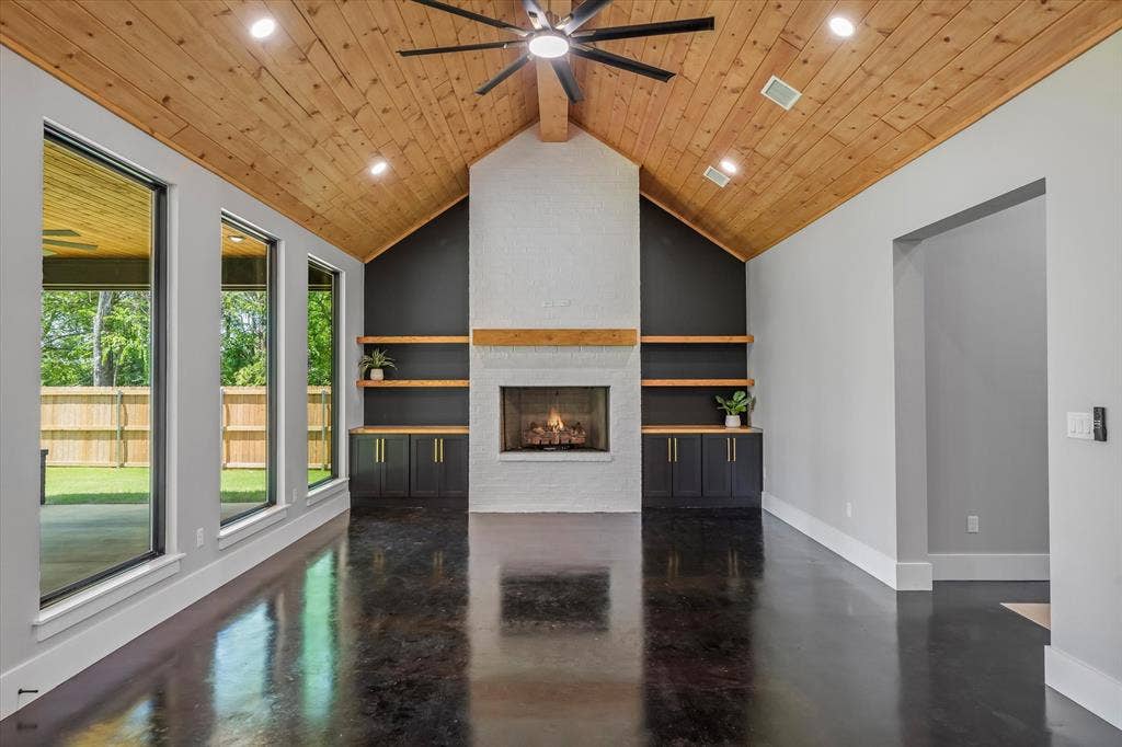 12253 Madison Xing, Bullard, TX 75757 Vaulted wood-paneled ceiling with a dark-bladed ceiling fan and recessed lighting