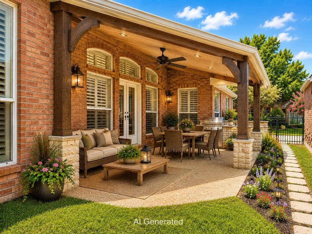 6708 Myrtle Beach Drive, Plano, TX 75093 AI Generated depiction of covered patio and outdoor kitchen