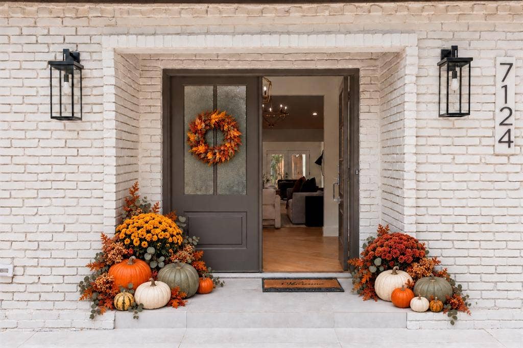 7124 Meadow Road, Dallas, TX 75230 Inviting entry. Decor is AI generated.