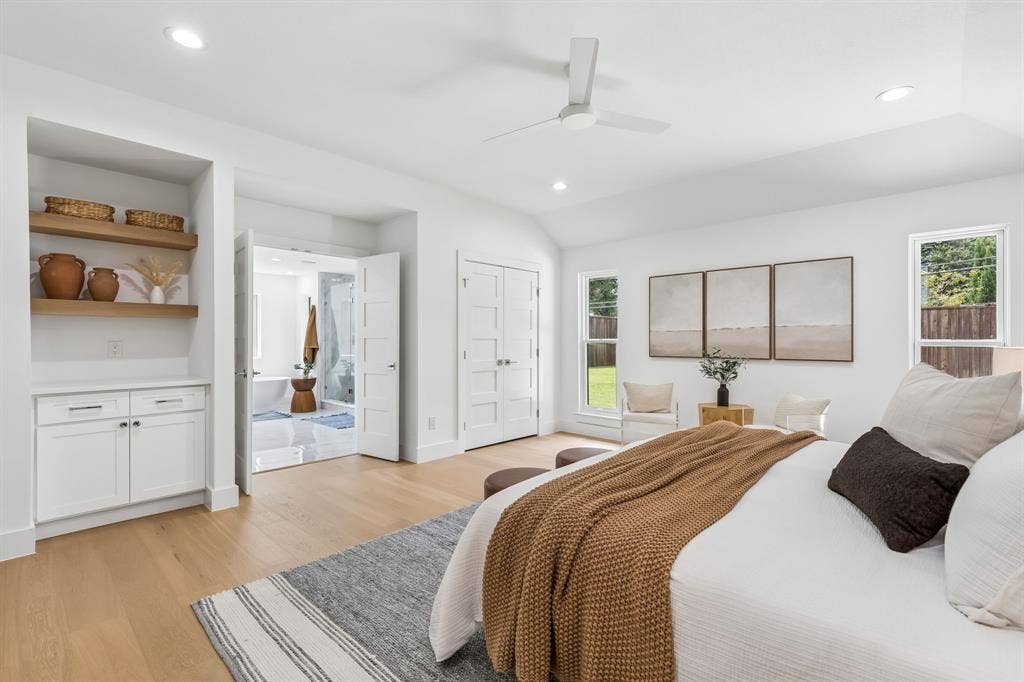 7124 Meadow Road, Dallas, TX 75230 Primary bedroom offers space for coffee bar,2 closets,& en suite spa like bath