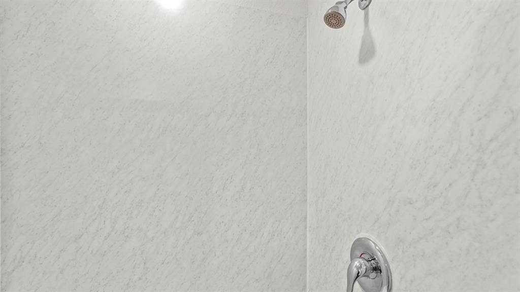 2912 Peppergrass Street, Royse City, TX 75189 Shower enclosure featuring light-toned, textured wall panels and chrome fixtures including a showerhead and single-handle control