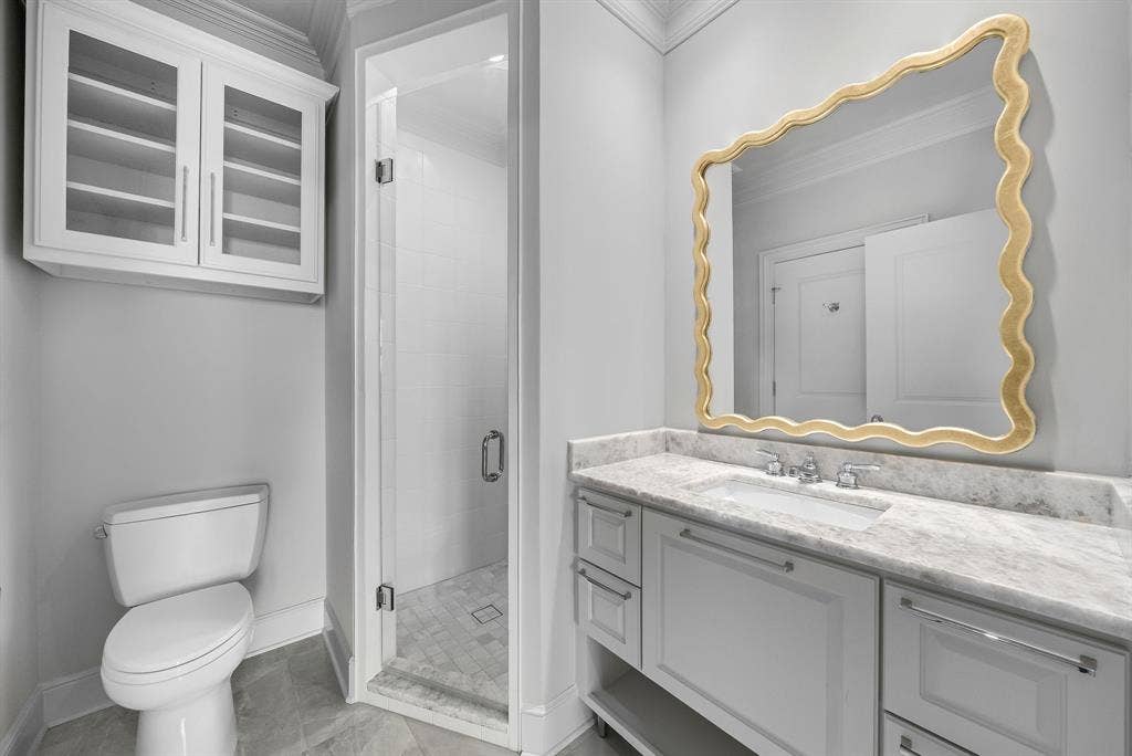 4240 Prescott Avenue, #8B, Dallas, TX 75219 Bathroom featuring a white vanity with a light-colored countertop and undermount sink